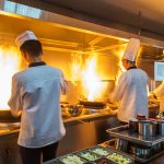Restaurant kitchen releasing smoke and grease into the air systems